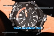 Audemars Piguet Royal Oak Offshore Diver Clone AP Calibre 3120 Automatic PVD Case with Black Dial Orange Rubber Strap and White Stick Markers (EF)