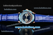 Patek Philippe Complicated World Time Chrono Miyota Quartz Rose Gold Case with White/Blue Dial and Blue Bezel