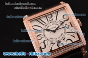 Franck Muller Master Square Swiss Quartz Rose Gold Case with Diamond bezel and Black Leather Strap