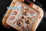 Cartier Santos 100 Chronograph Quartz Movement PVD Case with White Dial and Rose Gold Bezel
