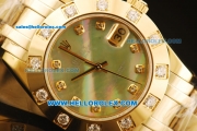 Rolex Datejust Automatic Movement Full Gold with Green MOP Dial and Diamond Markers/Bezel-ETA Coating Case