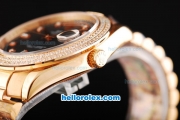 Rolex Day Date II Automatic Movement Full Rose Gold with Double Row Diamond Bezel-Diamond Markers and Black MOP Dial