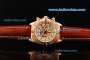 Breitling Chronomat B01 Chronograph Miyota Quartz Movement Rose Gold Case with Rose Gold Stick Markers and Brown Leather Strap