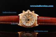 Breitling Chronomat B01 Chronograph Miyota Quartz Movement Rose Gold Case with Rose Gold Stick Markers and Brown Leather Strap