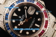 Rolex GMT-Master II Swiss ETA 2836 Automatic Movement Black Dial with Diamond Bezel and Diamond Strap