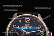 IWC Portugieser Hand-Wound Asia 6497 Manual Winding Steel Case with Black Dial Black Leather Strap and Silver Arabic Numeral Markers