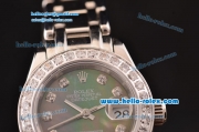 Rolex Datejust Lady Pearlmaster 2813 Automatic Steel Case with Diamond Bezel Grey Mop Dial and Stainless Steel Strap ETA Coating