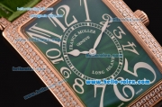 Franck Muller Long Island Swiss Quartz Rose Gold Case Diamond Bezel with Green Leather Strap and Green Dial