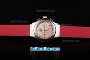 Hublot MDM Chronograph Miyota Quartz Movement MOP Dial with White Numeral Markers and Red Rubber Strap-Lady Size