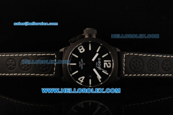 U-Boat Italo Fontana Left Hook Automatic Movement PVD Case with Black Dial and White Arabic Numerals - Black Leather Strap