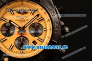 Breitling Chronomat B01 44 Blacksteel Chronograph Swiss Valjoux 7750 Automatic PVD Case with Yellow Dial Rubber Strap and Stick Markers