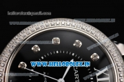 Cartier Ballon Bleu De Large Miyota Quartz Steel Case with Diamonds Bezel Black Dial and Diamond Markers