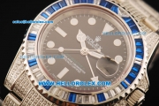 Rolex GMT-Master II Swiss ETA 2836 Automatic Movement Black Dial with White Markers and Diamond Bezel/Diamond Strap