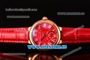 Cartier Ballon Bleu De Small Swiss Quartz Rose Gold Case with Red Dial White Roman Numeral Markers and Red Leather Strap