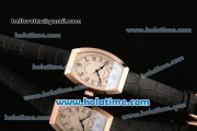 Franck Muller Chronometro Miyota Quartz Rose Gold Case with Black Leather Bracelet White Dial and Black Markers