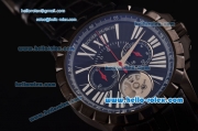 Roger Dubuis Excalibur Chronograph Miyota Quartz PVD Case with Black Dial and Black Leather Strap