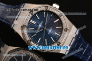 Audemars Piguet Royal Oak 41MM Asia Automatic Steel Case with Blue Grids Dial Diamonds Bezel and Stick Markers