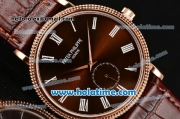 Patek Philippe Calatrava Miyota Quartz Rose Gold Case with Roman Numeral Markers and Brown Dial