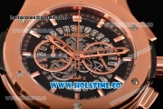 Hublot Clsssic Fusion Skeleton Chrono Miyota Quartz Rose Gold Case with Skeleton Dial Brown Leather Strap and Stick Markers