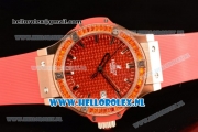 Hublot Big Bang Tutti Japanese Miyota Quartz Rose Gold Case with Red Dial Stick Markers and Red Rubber Strap