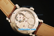 Audemars Piguet Jules Audemars Swiss Tourbillon Manual Winding Movement Steel Case with White Dial and Brown Leather Strap