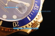 Rolex Submariner Swiss ETA 2836 Automatic Movement Gold Case and Strap with Blue Bezel and White Markers 43mm