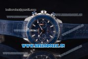 Omega Seamaster Planet Ocean 600 M Co-Axial Chrono Clone Omega 9900 Automatic PVD Case with Blue Dial Stick Markers and Blue Leather Strap (EF)