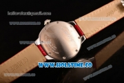 Cartier Ballon Bleu De Small Swiss Quartz Steel Case with Diamonds Bezel White Dial and Red Leather Strap - Black Markers