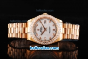 Rolex Day Date II Automatic Movement Full Rose Gold with Diamond Bezel-Diamond Markers and White MOP Dial