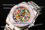 Rolex Blaken Submariner by Andre Borchers Asia 2813 Automatic Full Steel with Colorful Dial and Pink Bezel