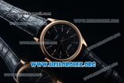 Rolex Cellini Time Clone Rolex 3132 Automatic Rose Gold Case with Black Dial and Black Leather Strap - 1:1 Origianl (BP)