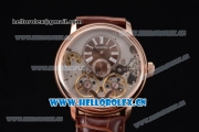 Audemars Piguet Jules Audemars Skeleton Tourbillon Asia ST25 Automatic Rose Gold Case Brown Dial Roman Numeral Markers and Brown Leather Strap