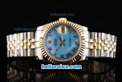 Rolex Datejust Swiss ETA 2836 Automatic Movement Two Tone with Gold Bezel-Blue Dial and Gold Roman Markers-18K Gold Never Fade