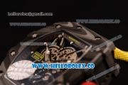 Richard Mille RM 055 Miyota 9015 Automatic Carbon Fiber Case with Skeleton Dial and Yellow Nylon/Leather Strap