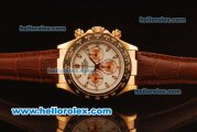 Rolex Daytona Chronograph Swiss Valjoux 7750 Automatic Rose Gold Case with White Dial and Brown Leather Strap