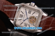 Cartier Santos Tourbillon Asia Automatic Steel Case with White Dial Brown Leather Strap and Roman Numeral Markers