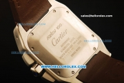 Cartier Santos 100 Swiss Valjoux 7753 Automatic Movement White Dial with Brown Leather Strap