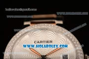 Cartier Rotonde De Miyota Quartz Two Tone Case with Silver Dial and Diamonds Bezel