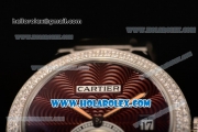 Cartier Rotonde De Miyota Quartz Steel Case/Bracelet with Brown Dial and Diamonds Bezel