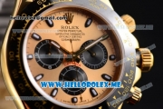 Rolex Daytona Clone Rolex 4130 Automatic Yellow Gold Case with Rose Gold Dial and Black Rubber Strap Black Subdials - 1:1 Original (BP)