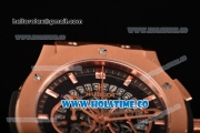 Hublot Clsssic Fusion Skeleton Chrono Miyota Quartz Rose Gold Case with Skeleton Dial Brown Leather Strap and Stick Markers