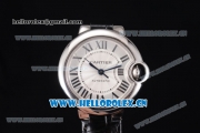 Cartier Ballon Bleu Medium Asia Automatic Steel Case with Silver Dial Black Leather Strap and Roman Numeral Markers (YF)