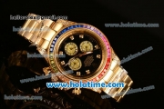 Rolex Daytona II Rainbow Asia 3836 Automatic Yellow Gold Case/Strap with Black Dial and Rainbow Colored Bezel