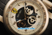 Ferrari Chronograph Quartz Movement Steel Case with Black/White Dial and Black Rubber Strap-7750 Coating