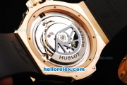 Hublot Big Bang King Swiss Valjoux 7750 Automatic Movement Rose Gold Case with Black Bezel-Black Dial and Black Rubber Strap