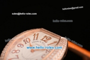 Franck Muller Heart Swiss Quartz Rose Gold Case with Orange Leather Strap Diamond Bezel and White Dial - ETA Coating