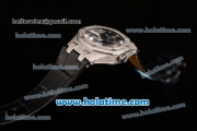 Audemars Piguet Royal Oak Ladies Swiss Quartz Steel/Diamond Case with Black Leather Bracelet and Black Dial - 1:1 Original