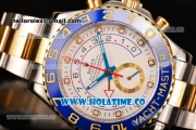 Rolex Yachtmaster II Swiss Valjoux 7750 Automatic Yellow Gold/Steel Case with White Dial Blue Bezel and Dot Markers (BP)