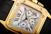 Cartier Santos 100 Automatic Movement Gold Case with Gold Bezel and Black Leather Strap