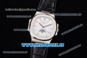 Patek Philippe Nautilus Miyota 9015 Automatic Steel Case with White Dial Stick Markers and Black Leather Strap